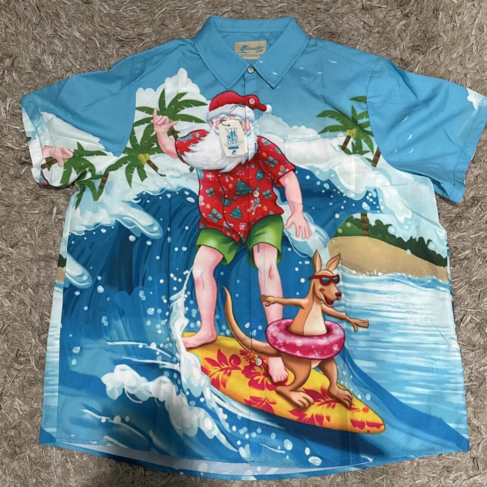 Vacation Is A State Of Mind Christmas Santa Hawaiian Mens Shirt 2XL